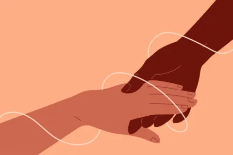 Cartoon image of two hands holding one another